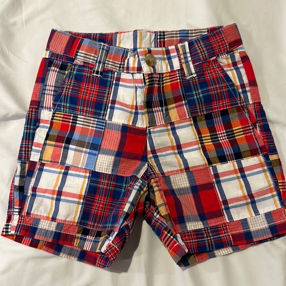 Janie and Jack Toddler Shorts; Like new; Bright madras print